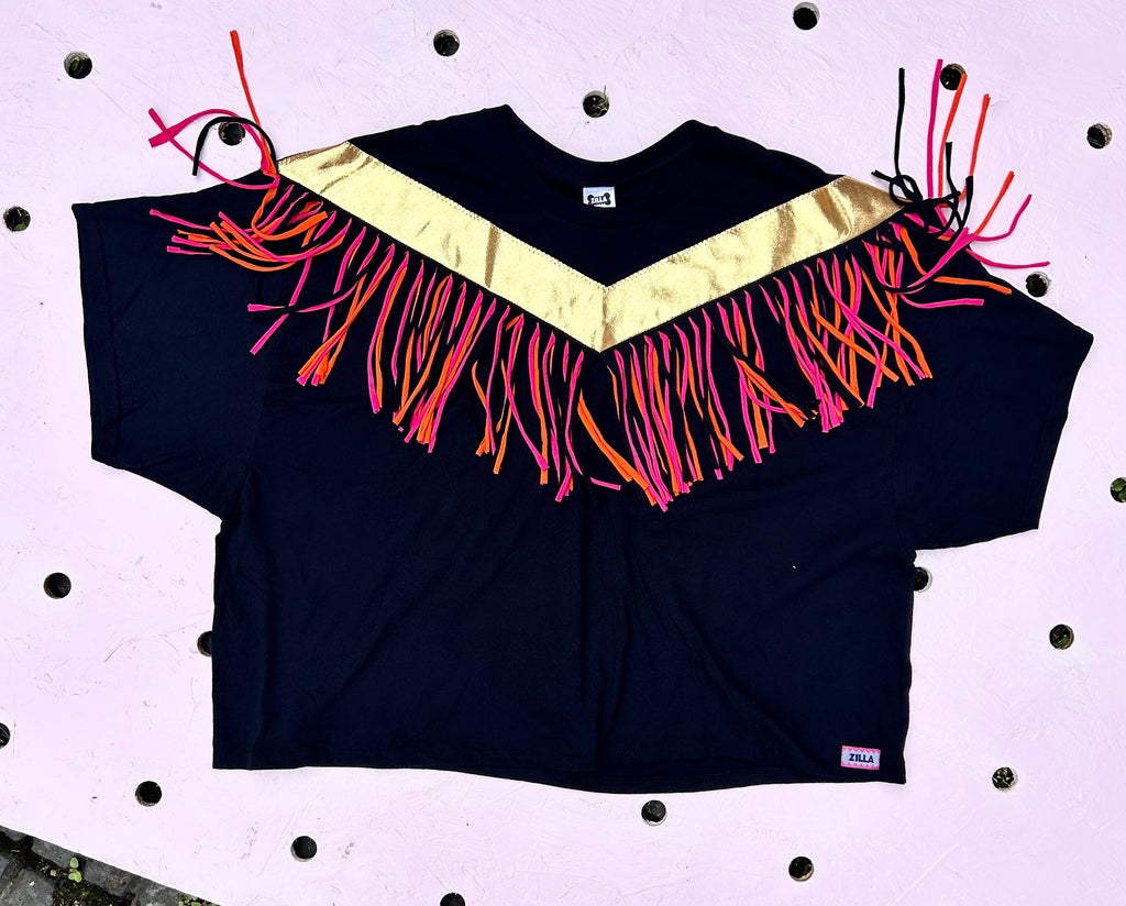 (370) 2nd - Size XL - Glow - Fringed Oversized Tee - Black