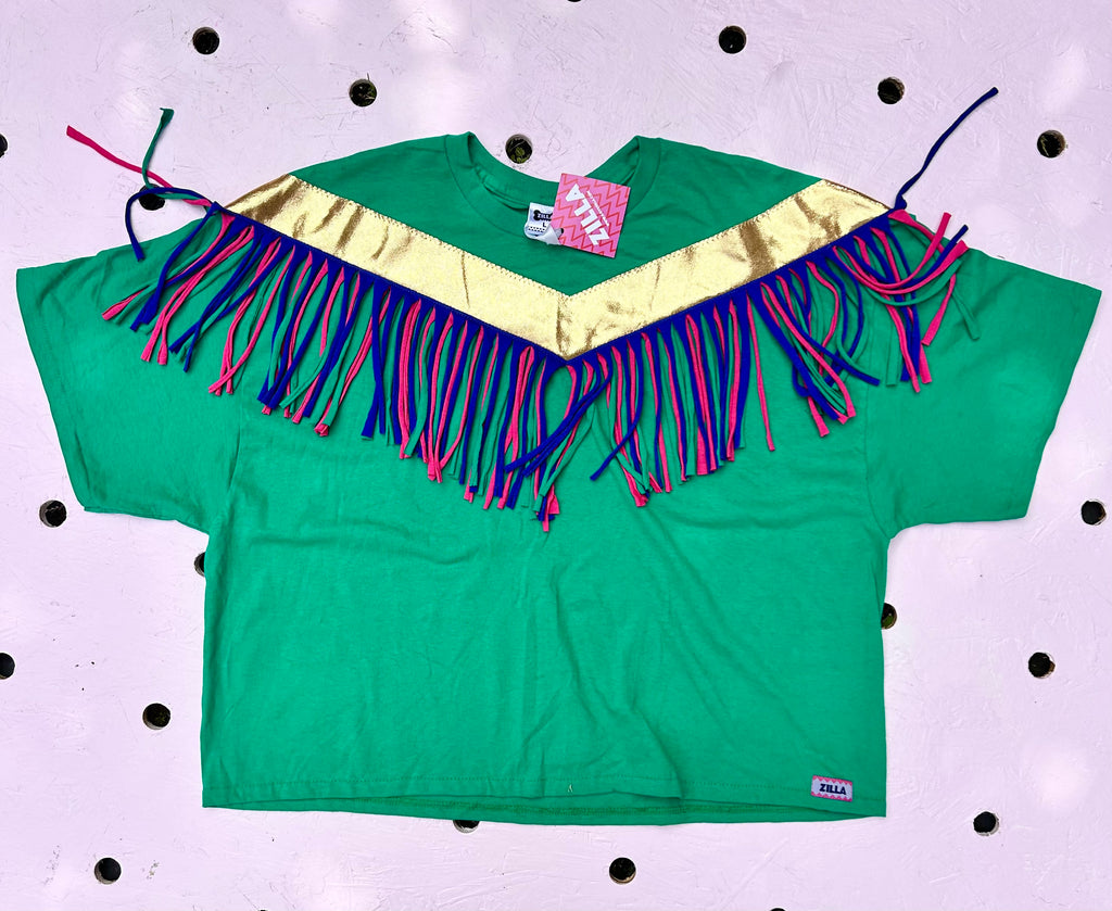 (371) 2nd - Size L- Glow - Fringed Oversized Tee - Green