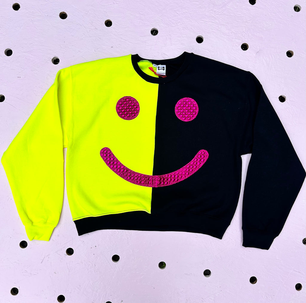 (367) -One Off!- Size S - Happy Sack Sweatshirt - Black/Neon Yellow