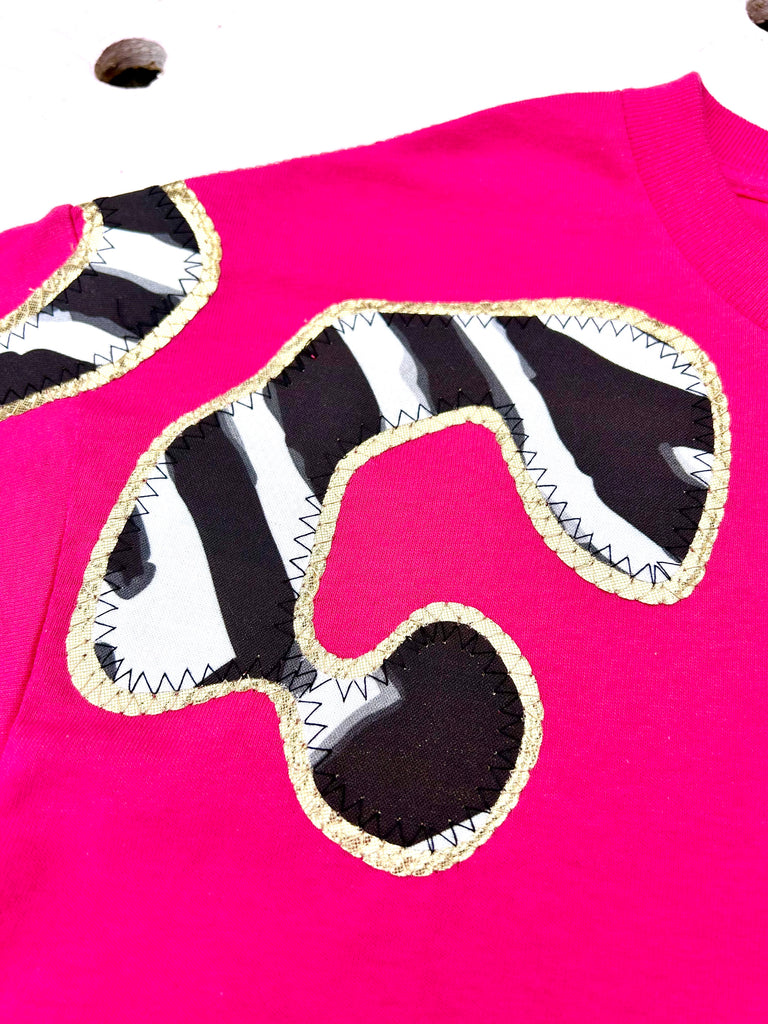 Bonnie Oversized Tee - Zebra and Gold on Hot Pink - just size L left