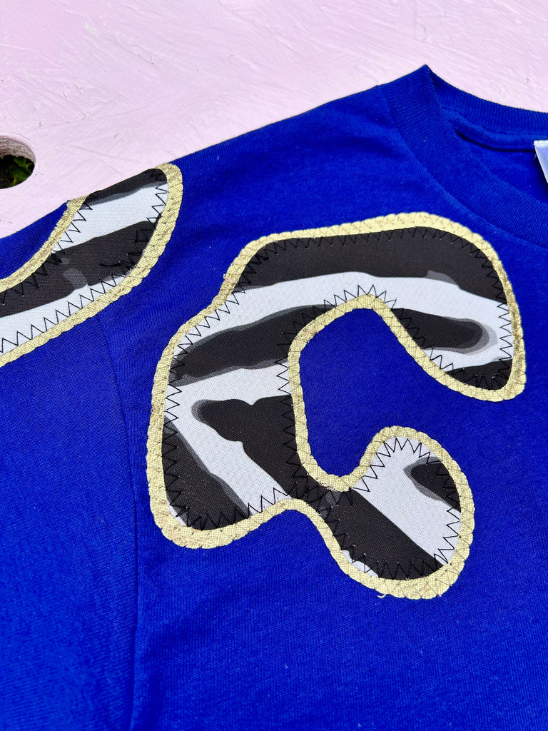 Bonnie Oversized Tee - Zebra and Gold on Cobalt - just XS and S left