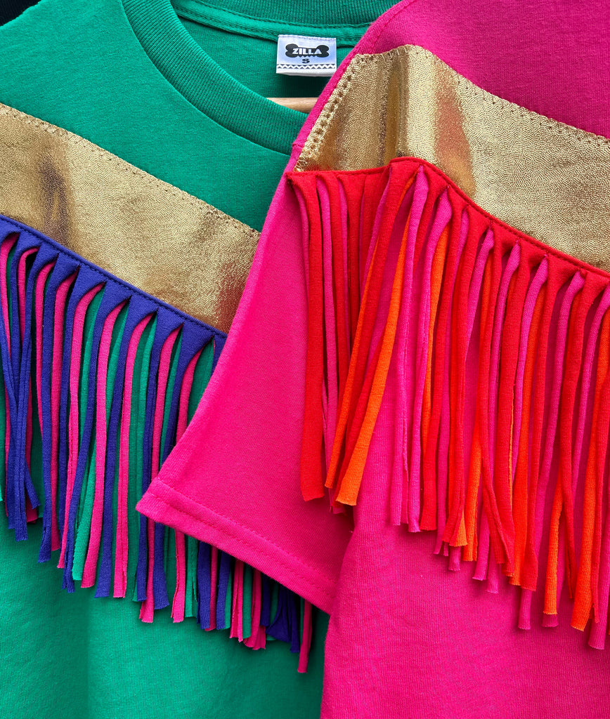 Glow - Fringed Oversized Tee - Hot Pink - Just M left