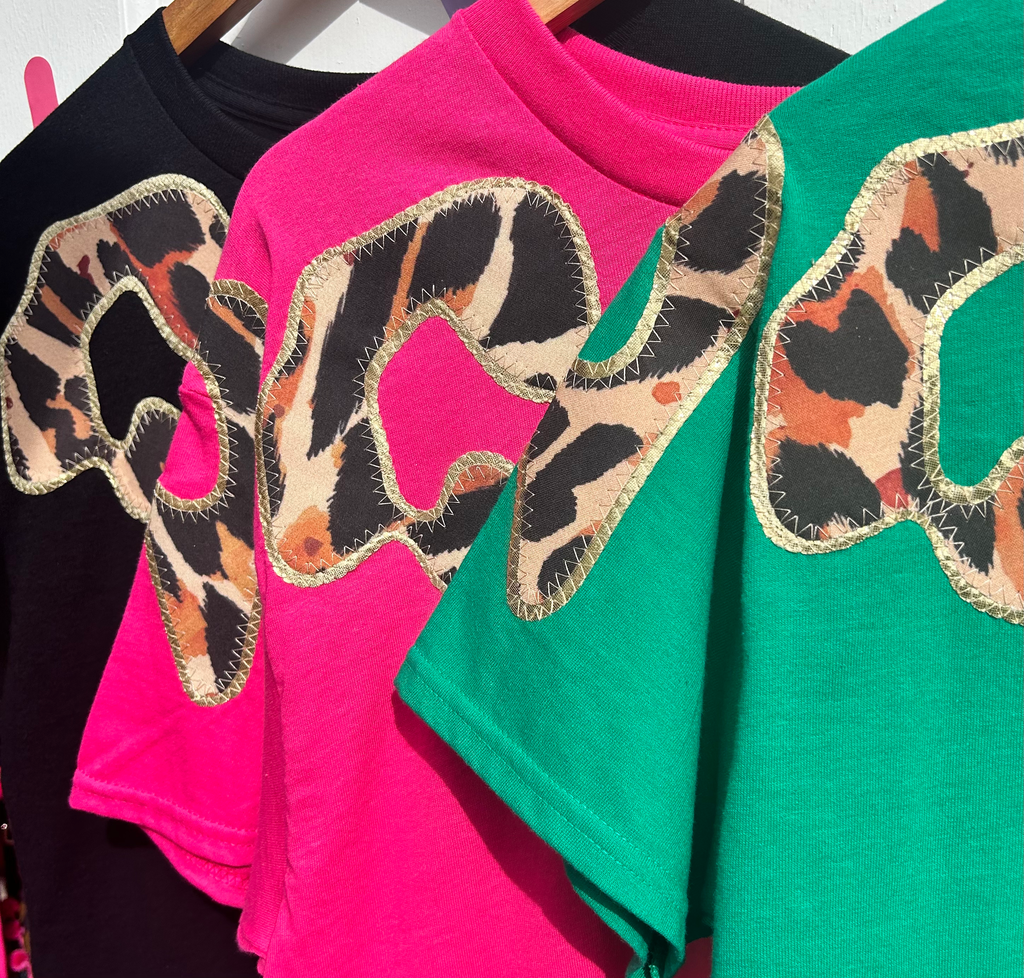 Bonnie Oversized Tee - Leopard and Gold on Hot Pink