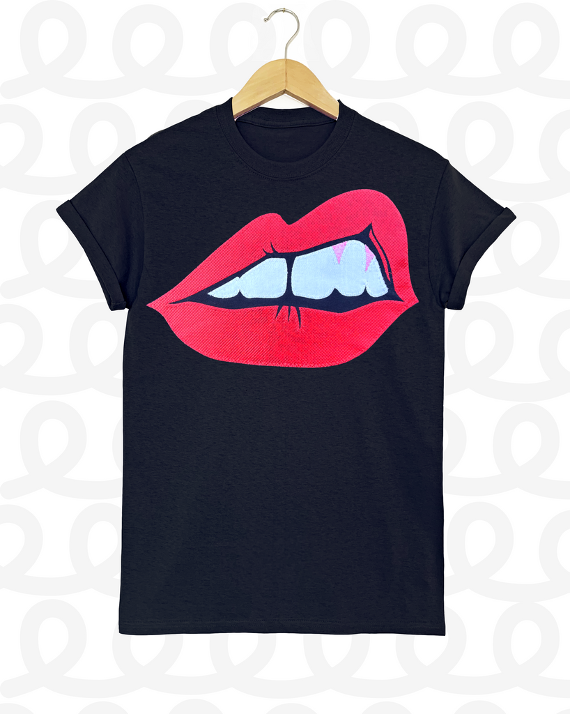 Bite Back Tee - Unisex fit in black with metallic red snakeskin applique