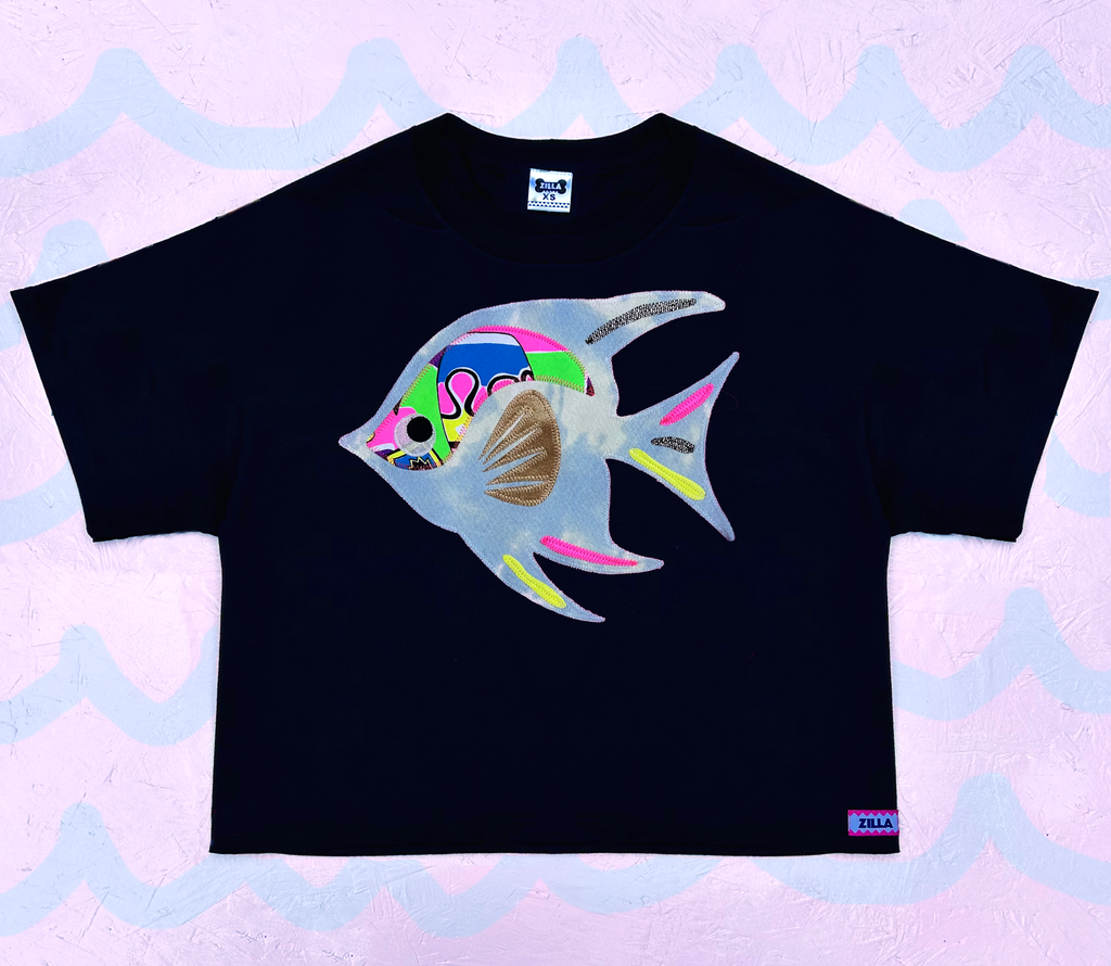 'Angel Delight' Boxy Tee - Black and Denim