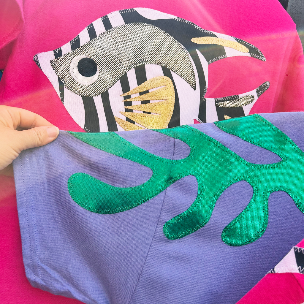 'Self Kelp' Boxy Tee - Lavendar and Metallic Green - choice of lengths