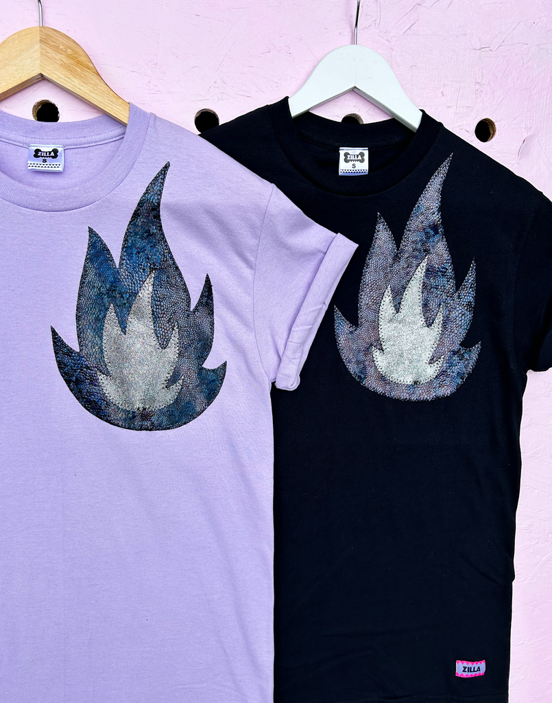 Phoenix Tee - lilac with black left chest appliqué - just sizes L and XXL left