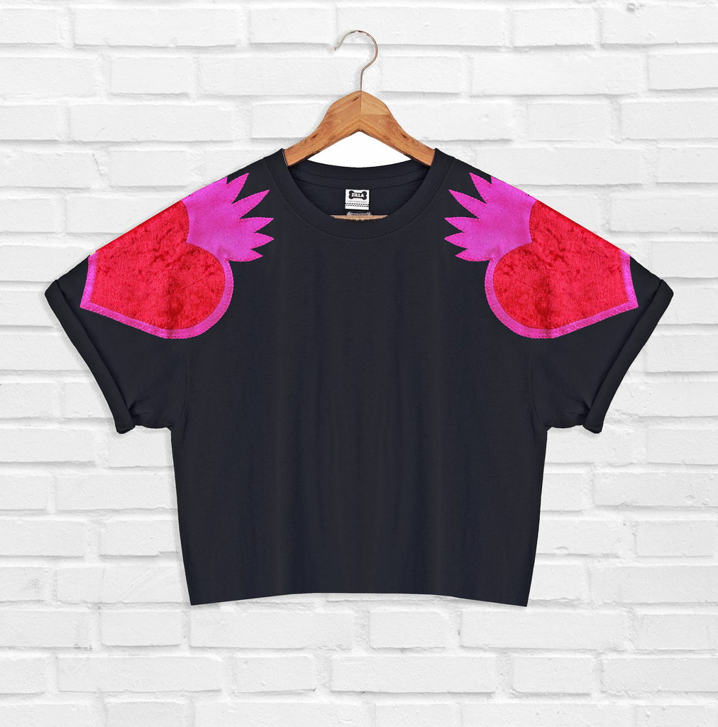 Queenie Appliqué Red Velvet Oversized Tee - Black, pink and red