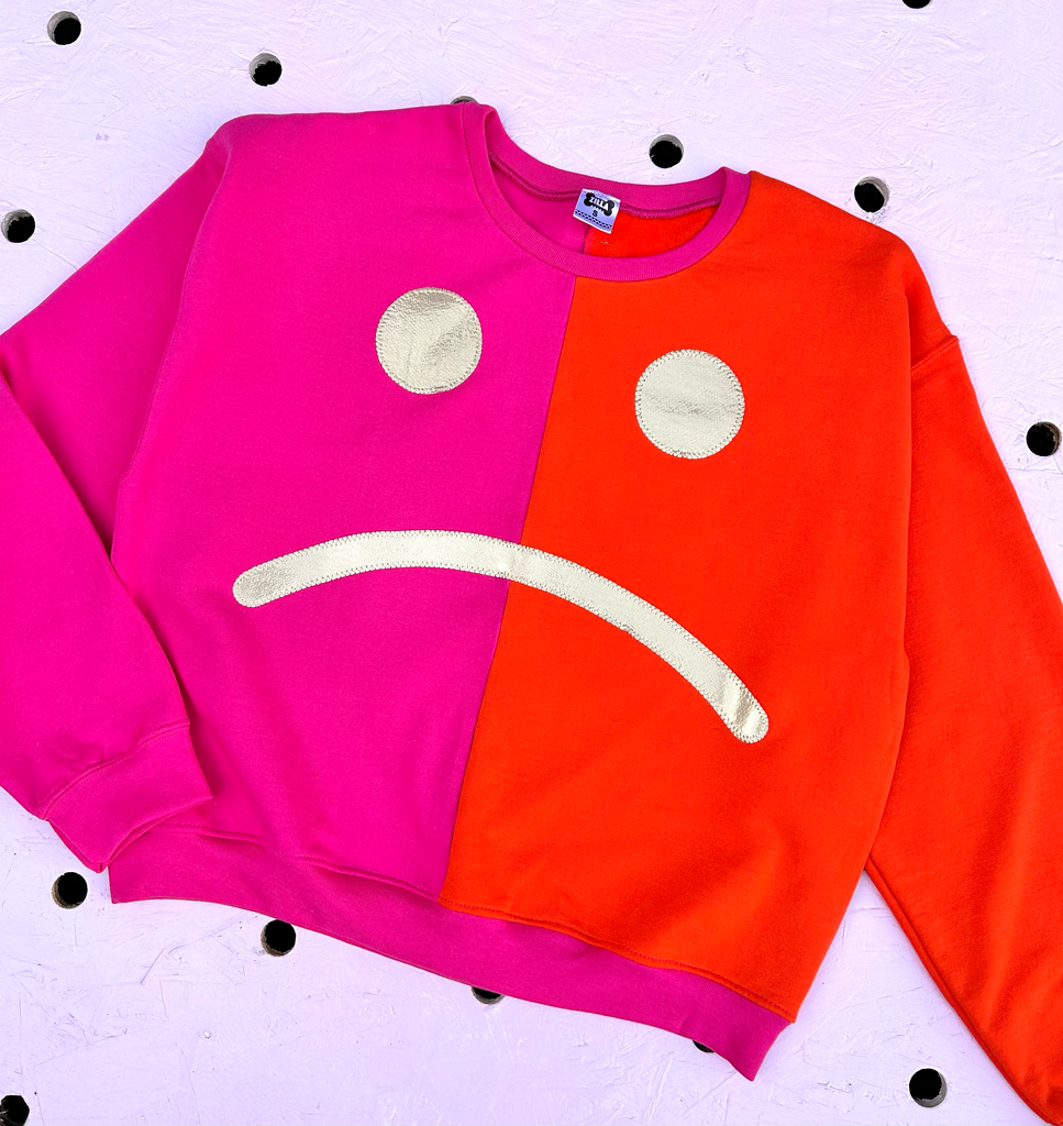 (376) 2nd - Size S - Sad Sack Sweatshirt- Pink and Orange