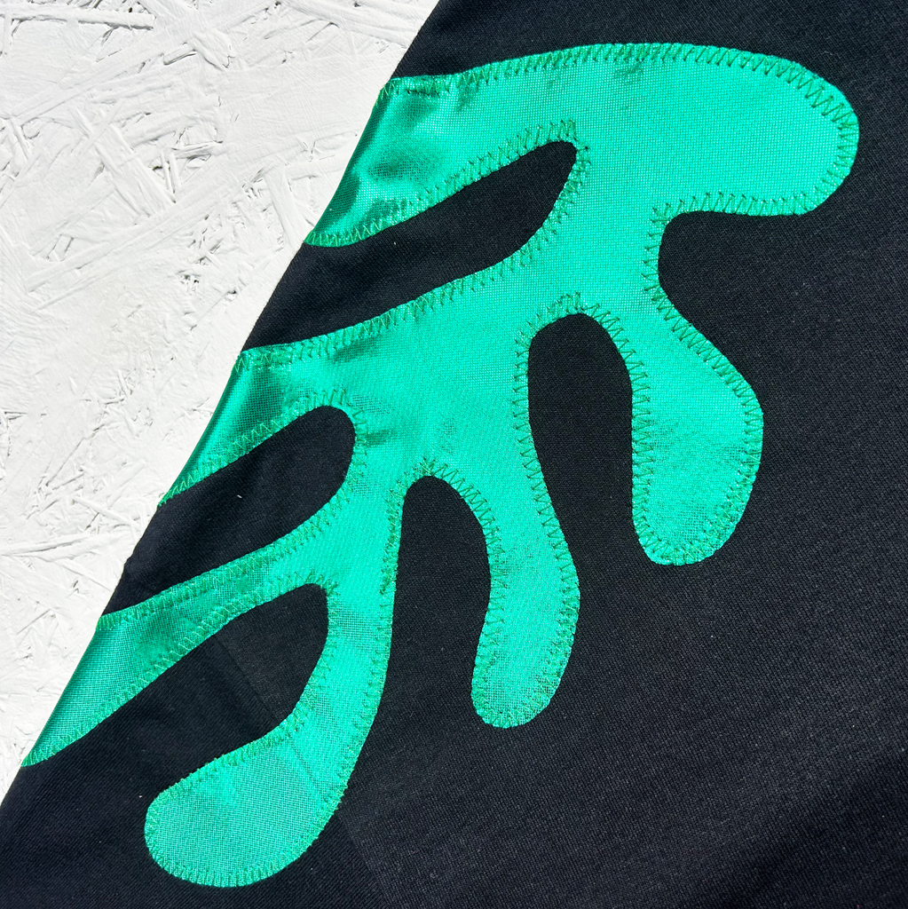 'Self Kelp' Boxy Tee - Black and Metallic Green - choice of lengths