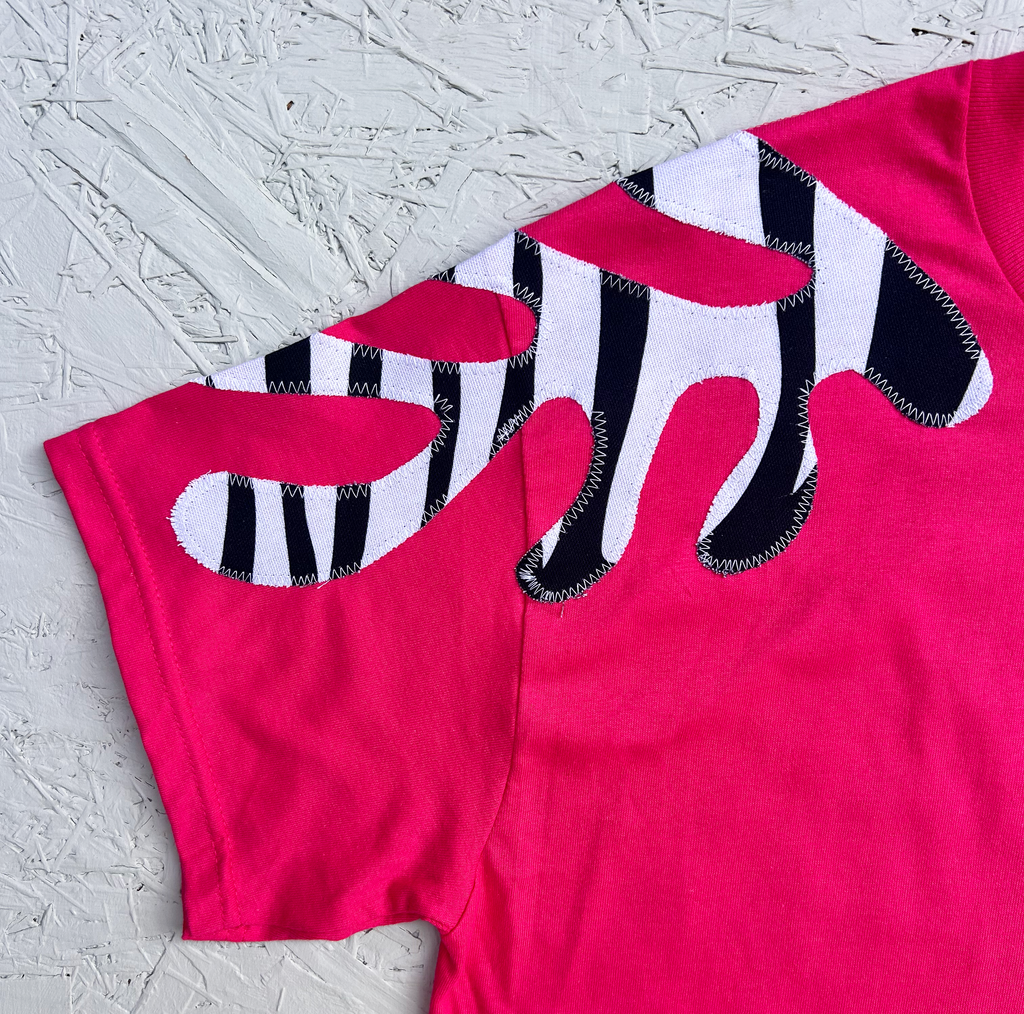 Size S - 'Self Kelp' Oversized Longer Length Tee - Pink and Mono