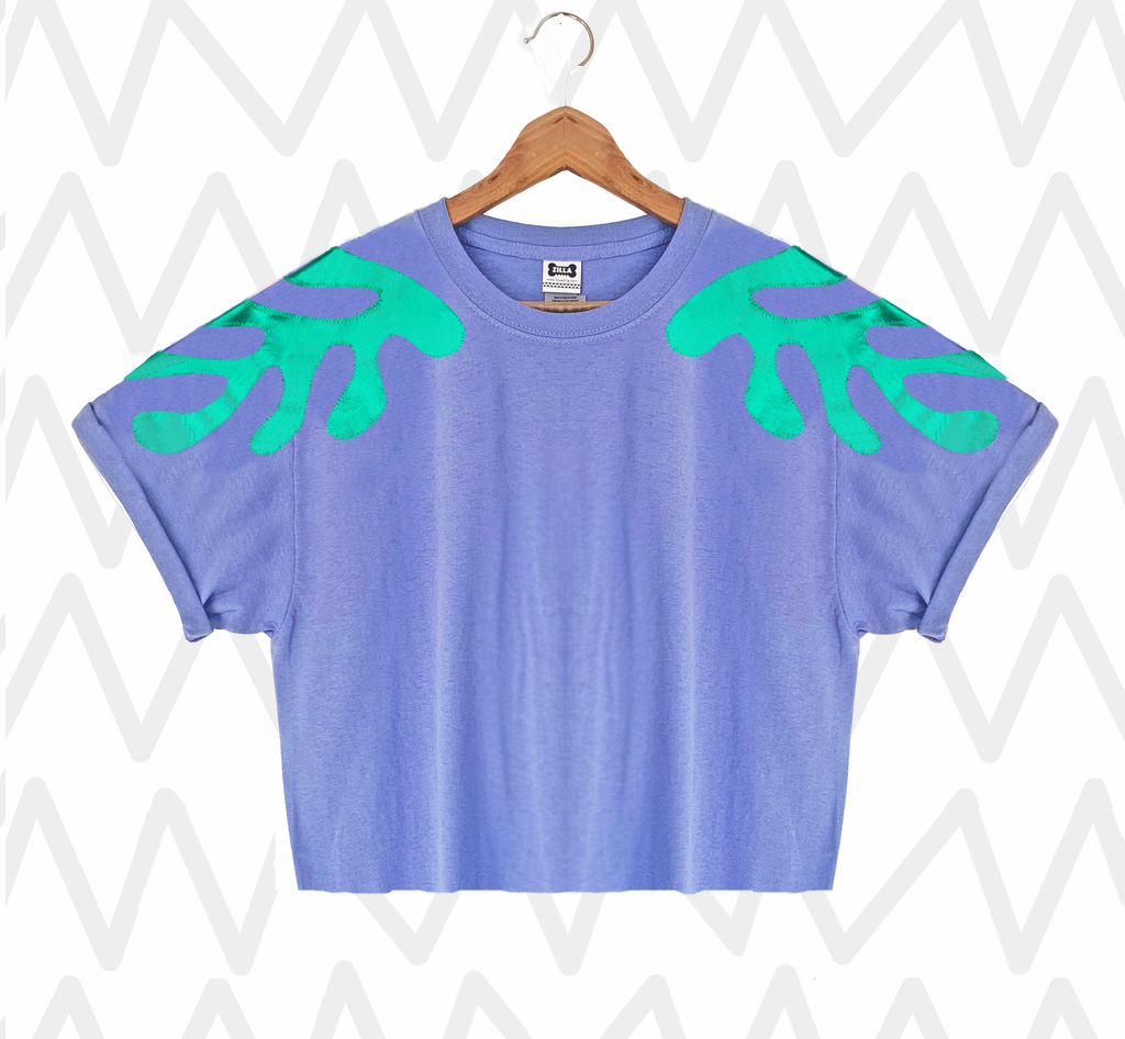 Size S - 'Self Kelp' Boxy Tee - Lavendar and Metallic Green