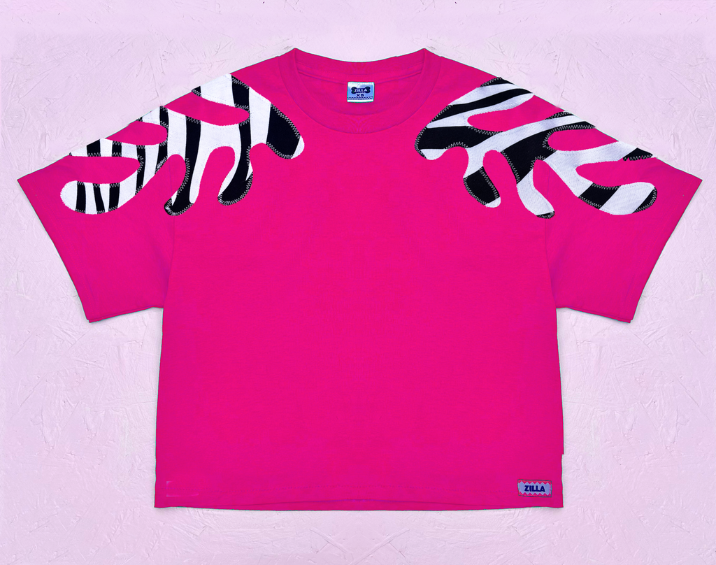 Size S - 'Self Kelp' Oversized Longer Length Tee - Pink and Mono