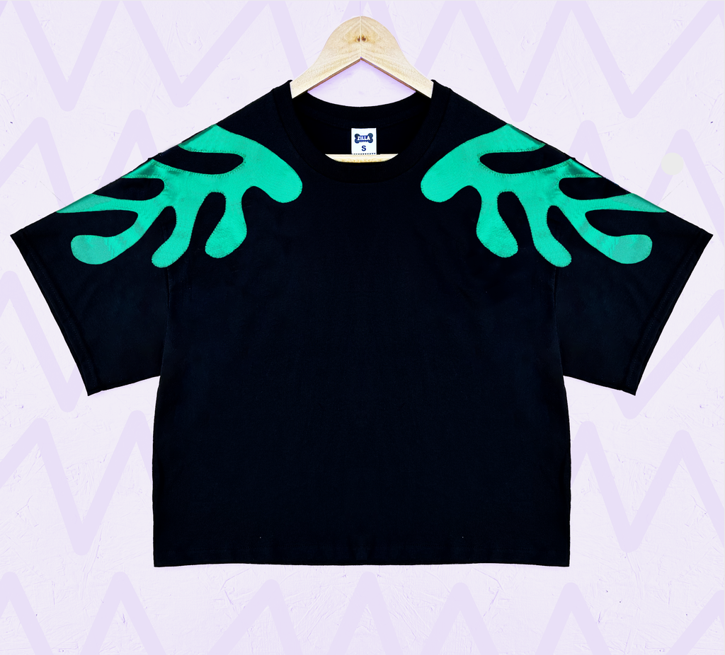 Size XL - 'Self Kelp' Oversized Longer Length Tee - Black and Metallic Green