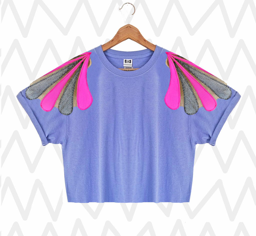 'Shell Shock' Boxy Tee - Lavendar and neon - choice of lengths