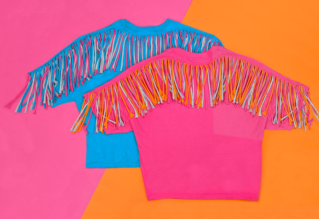 Fringed Oversized Tee - Black with pink and turquoise - just 3XL left